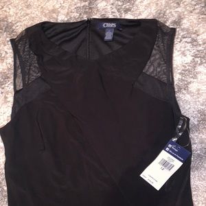 NWT!! CHAPS Black 40 in Skirt Evening Dress with Mesh Detail and Zip (S 12)